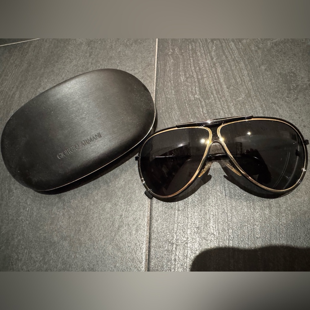 Giorgio Armani Black and Gold Aviator Sunglasses